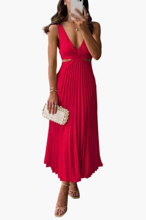 Festliches plissiertes Damen Midikleid mit elegantem Faltenrock, ideal als Partydress und Abendkleid.