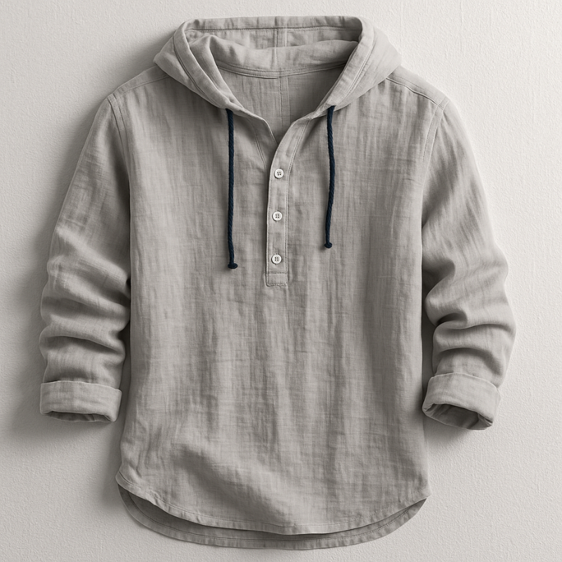 Entspanntes Herren Kapuzenhemd, Langarm mit Rundsaum. Ideal für lässige Herrenmode und Alltagskleidung.
