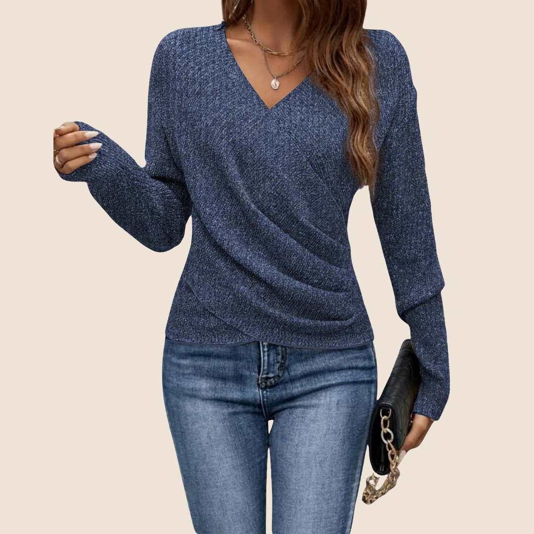 Elegantes Damen Wickeltop mit V-Ausschnitt, drapierter Vorderseite. Vielseitiges Oberteil für Damenmode.