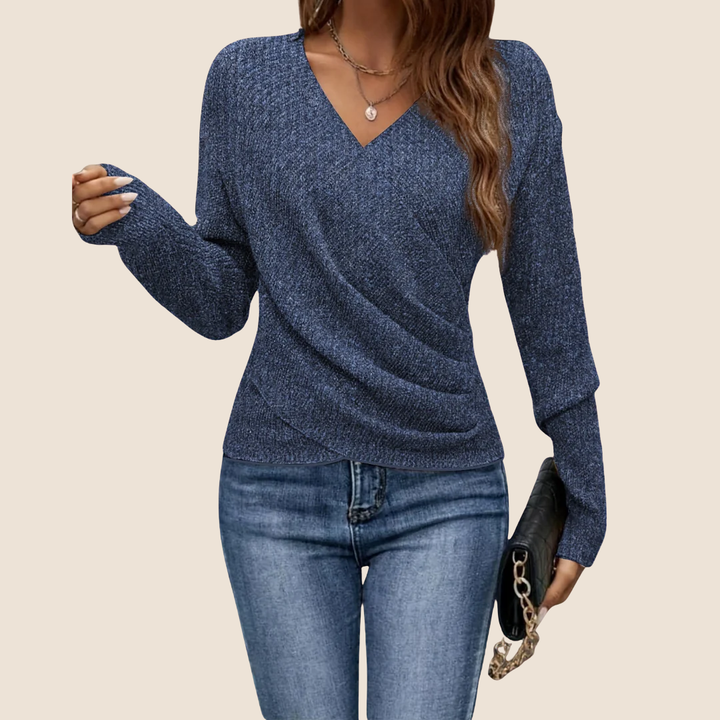 Elegantes Damen Wickeltop mit V-Ausschnitt, drapierter Vorderseite. Vielseitiges Oberteil für Damenmode.