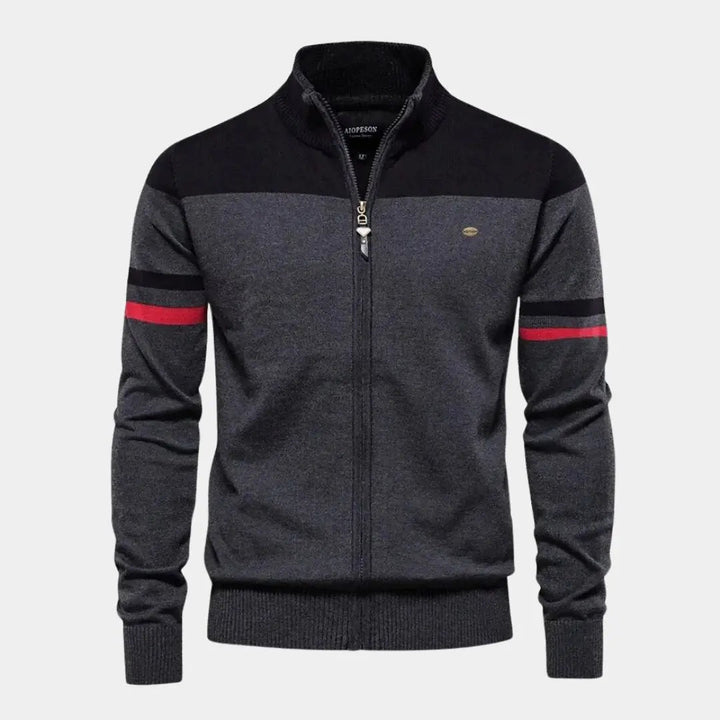 Schicke Herren Strickjacke mit Stehkragen & Reißverschluss. Modernes Herren Cardigan Design, komfortabel & elegant.