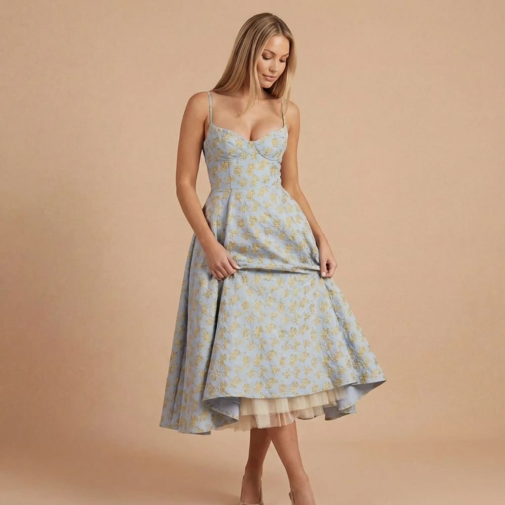 Stilvolles A-Linien Midikleid für Damen. Ein festliches elegantes Kleid für unvergessliche Abende.