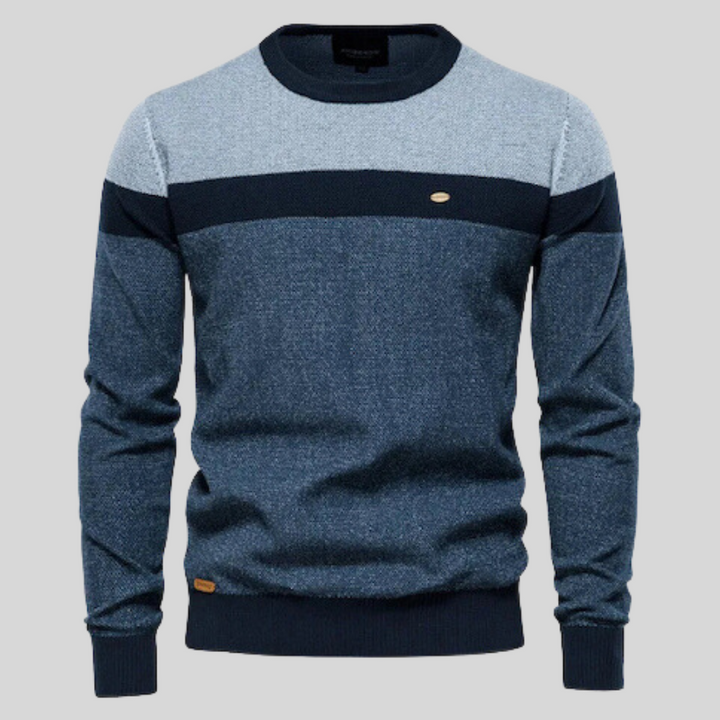 Bequemer Herren Pullover Langarm in Marineblau. Vielseitiger Rundhals Regular Fit für Freizeit & Büro.