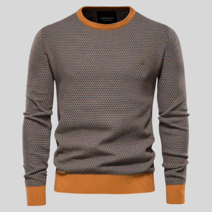 Komfortabler khaki Herren Strickpullover. Vielseitiger Basic Pullover mit Rundhals für Freizeit & Alltag.