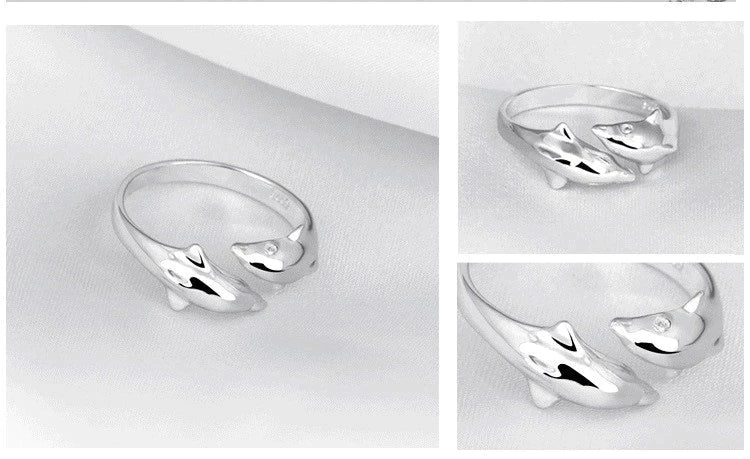 Edler verstellbarer Damen-Silberring mit Delfin-Design, ideal als Geschenk für Meeresliebhaberinnen. Harmonischer Schmuck.
