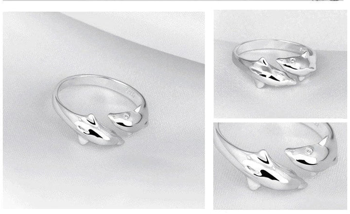Edler verstellbarer Damen-Silberring mit Delfin-Design, ideal als Geschenk für Meeresliebhaberinnen. Harmonischer Schmuck.