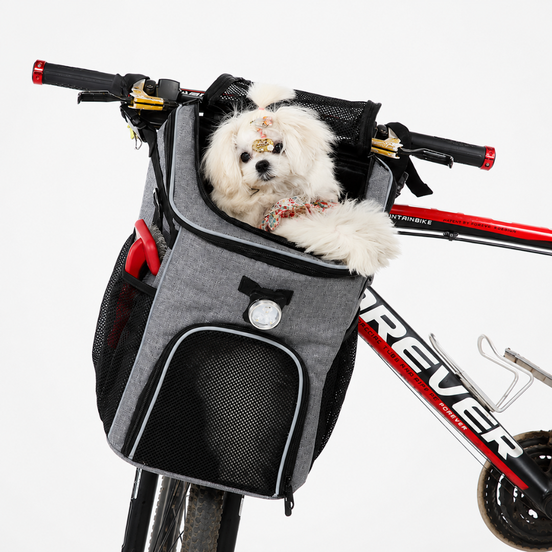 Multifunktionaler Haustier-Fahrradkorb, abnehmbar als Rucksack oder Umhängetasche nutzbar.