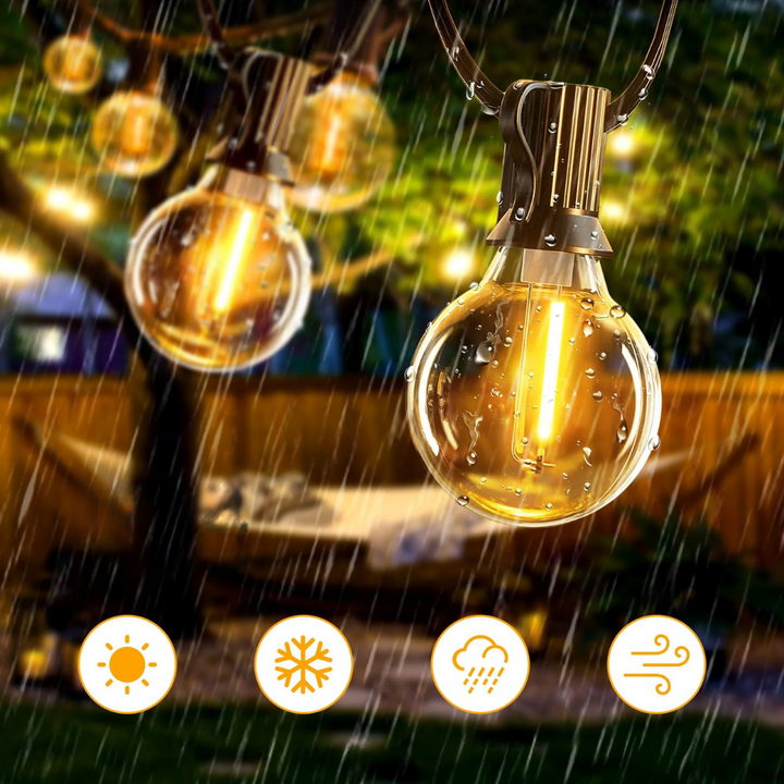 Solare LED-Lichterkette für den Außenbereich, bruchsicher, wetterfest. Dimmbare Terrassenbeleuchtung.