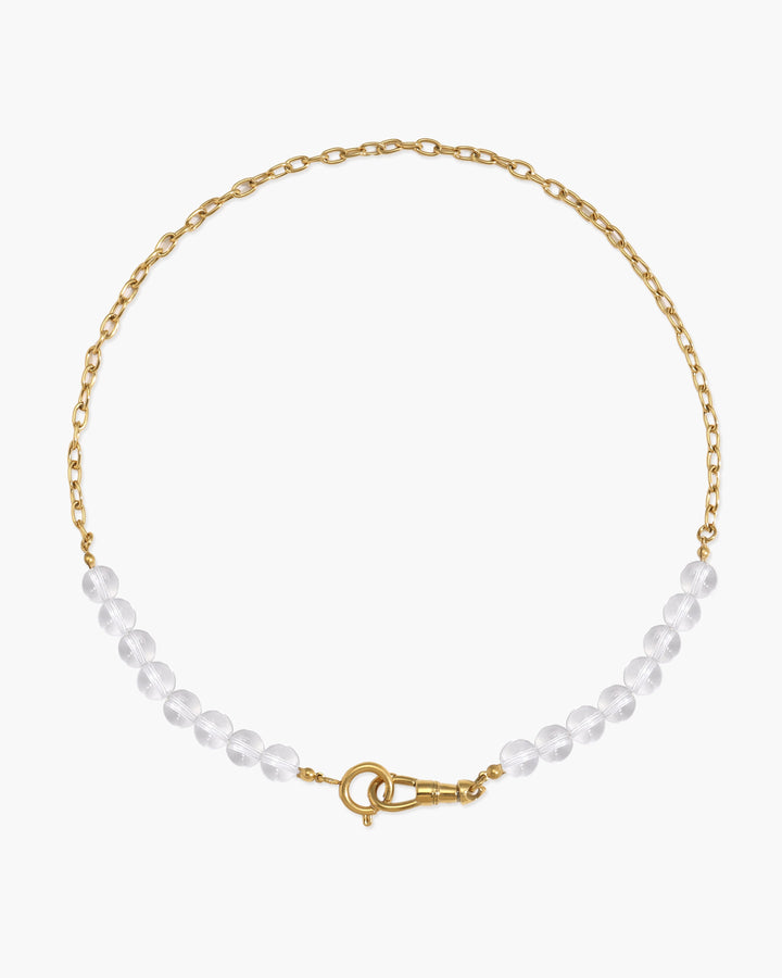 Elegante Damen Perlenkette mit Bergkristall und praktischem Charm Holder. Wasserdichte Edelstahl-Halskette.