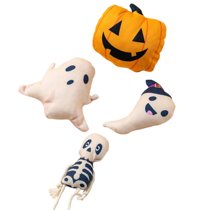 Interaktives Halloween Katzenspielzeug mit Totenkopf & Katzenminze aus Plüsch für verspielte Katzen.