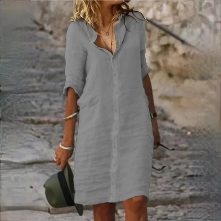 Damen ärmelloses Sommerkleid mit fließender Silhouette, ideal für Freizeit & feminine Mode im Sommer. Leicht & modisch.