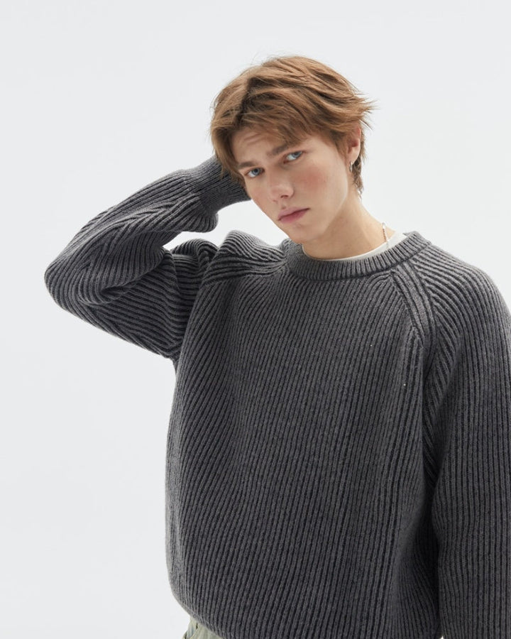 Grauer Herren Pullover mit lässigem Rundhalsausschnitt. Perfekt für Komfort & Stil im Alltag.