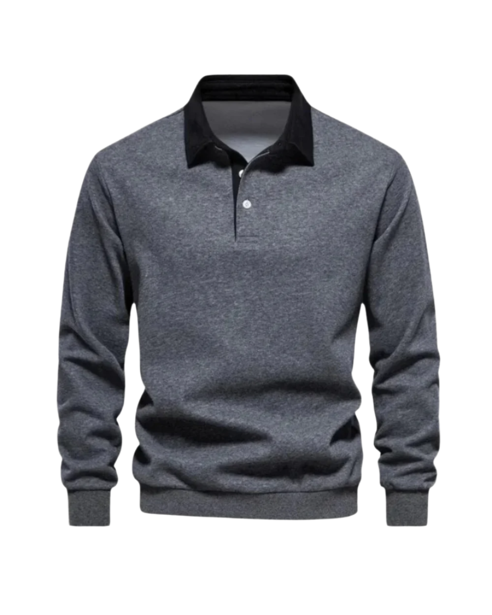Seitenansicht des Herren Langarm Poloshirts im eleganten, bequemen Schnitt. Perfektes Layering-Oberteil für Frühling.