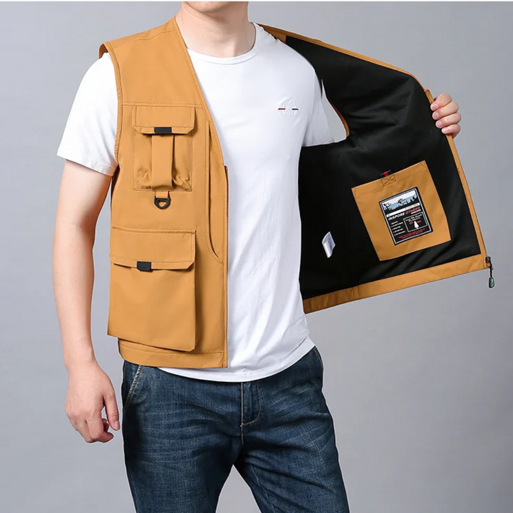 Vielseitige Herren Outdoorweste, Multitaschen, auch in Grossgrössen, für Freizeit & Reisen.