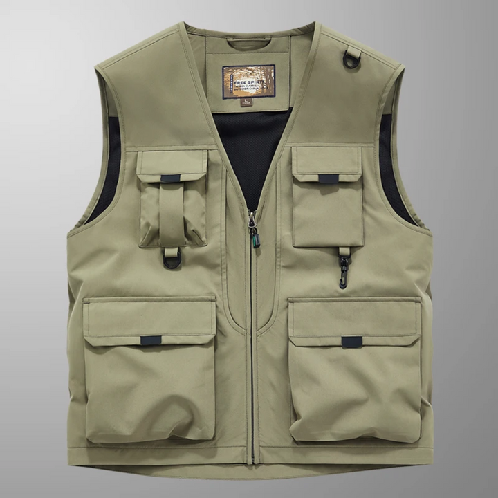 Praktische Herren Outdoor-Weste mit vielen Taschen, ideal für Angeln, Fotografie & Reisen.