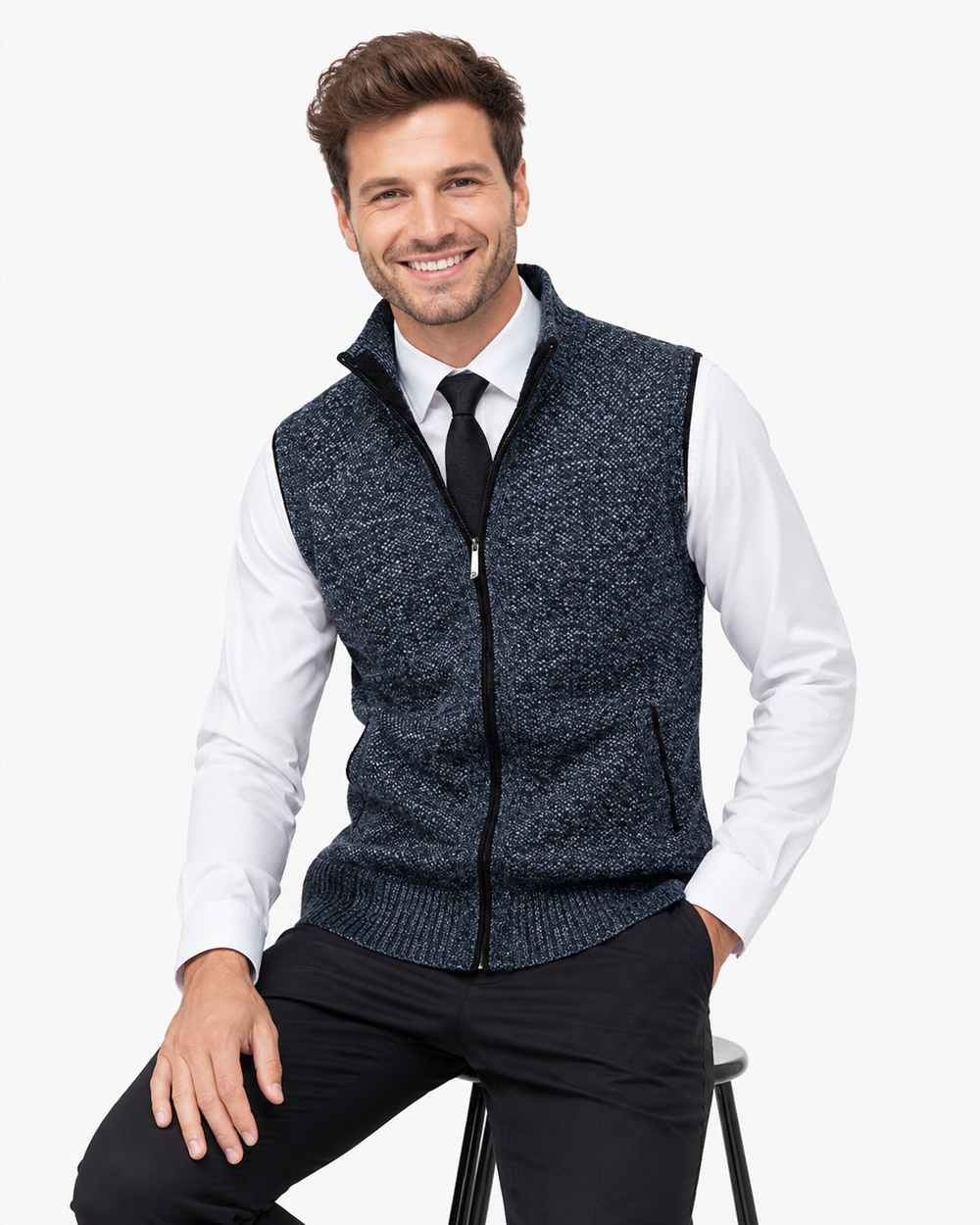 Elegante Herren Strickweste aus Wolle mit Samt, ideal für Business Casual & Freizeit. Warme Männermode.
