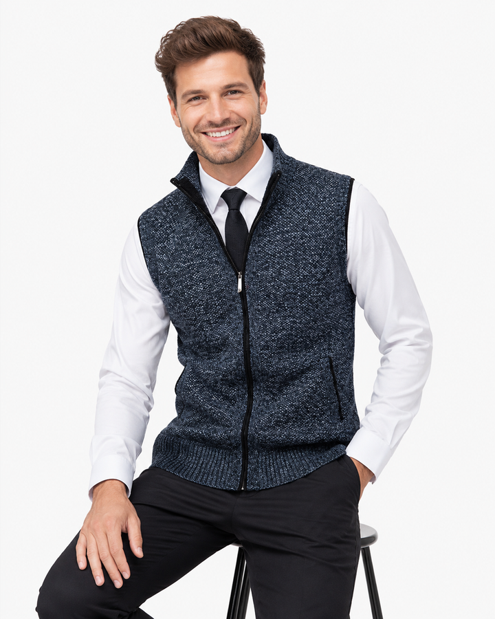 Elegante Herren Strickweste aus Wolle mit Samt, ideal für Business Casual & Freizeit. Warme Männermode.