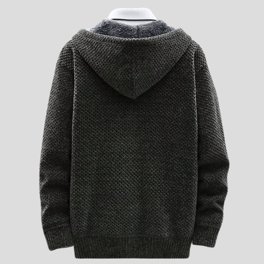 Trendiger Herren Strick-Hoodie, perfekter Kapuzenpullover & leichte Übergangsjacke für Herren Mode. Warm.