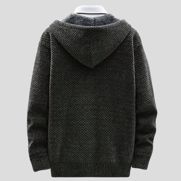 Trendiger Herren Strick-Hoodie, perfekter Kapuzenpullover & leichte Übergangsjacke für Herren Mode. Warm.