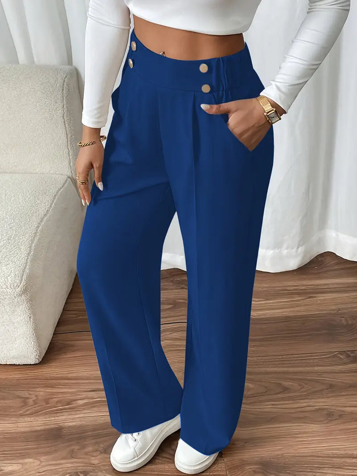 Elegante Freizeithose für Damen, weites Bein, elastischer Bund, Seitentaschen. Hoher Tragekomfort.