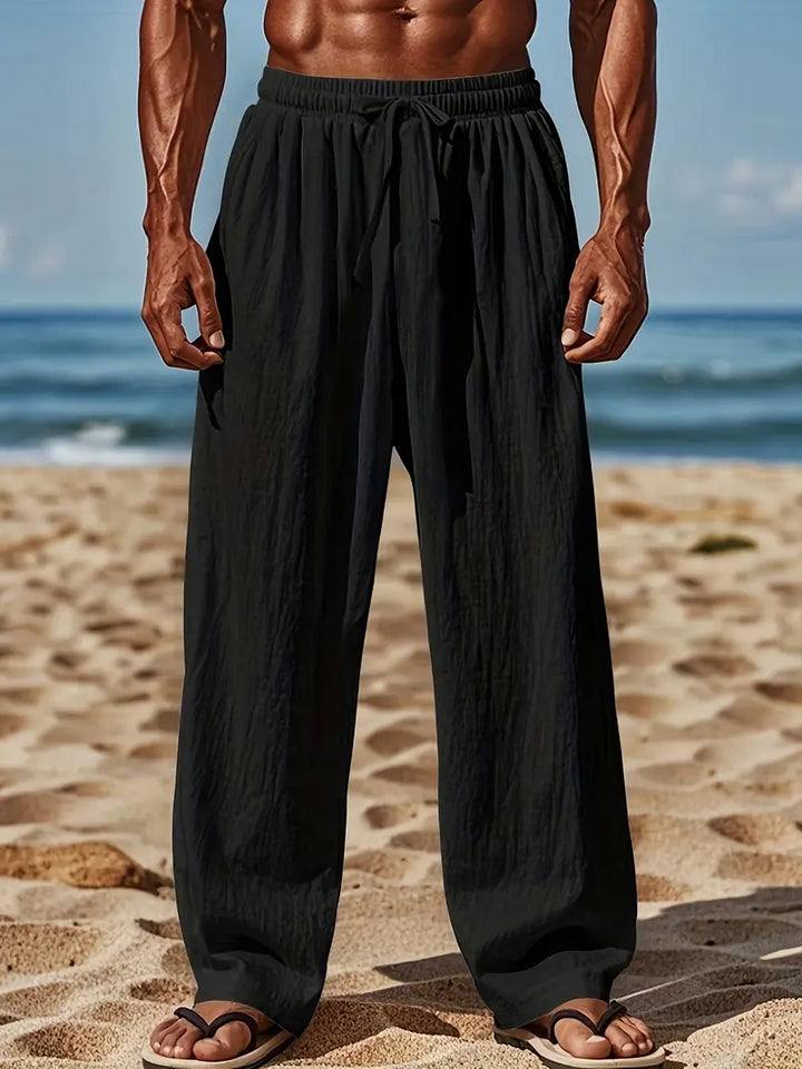 Khaki elegante Herren Sommerhose. Loose fit, atmungsaktiv, bequem für entspannte Sommertage.