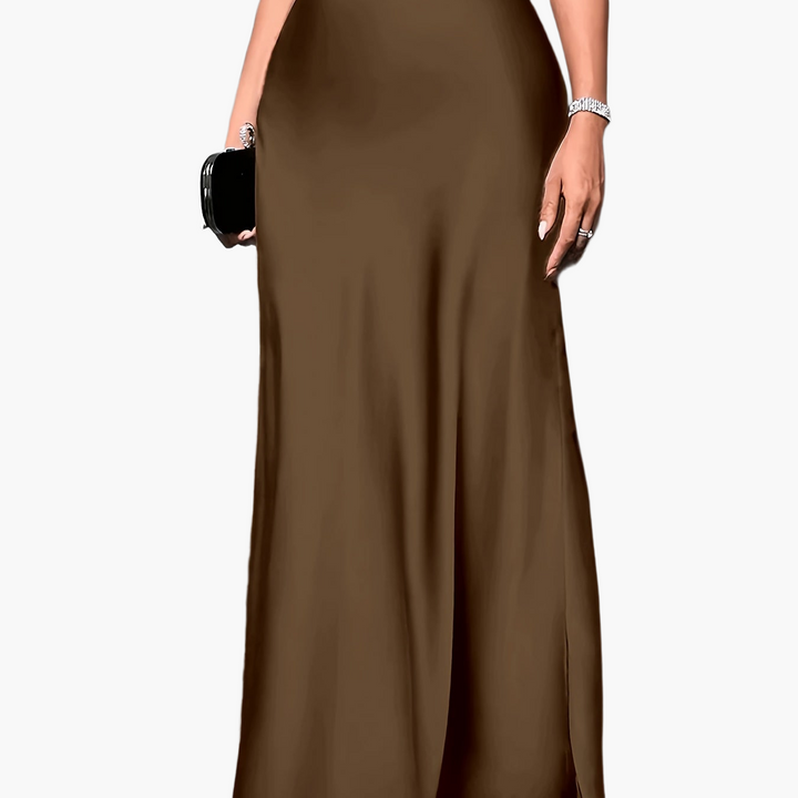 Figurfreundlicher Damen Maxirock im edlen Satin-Look, langer Rock für Gala, Party und festliche Mode.