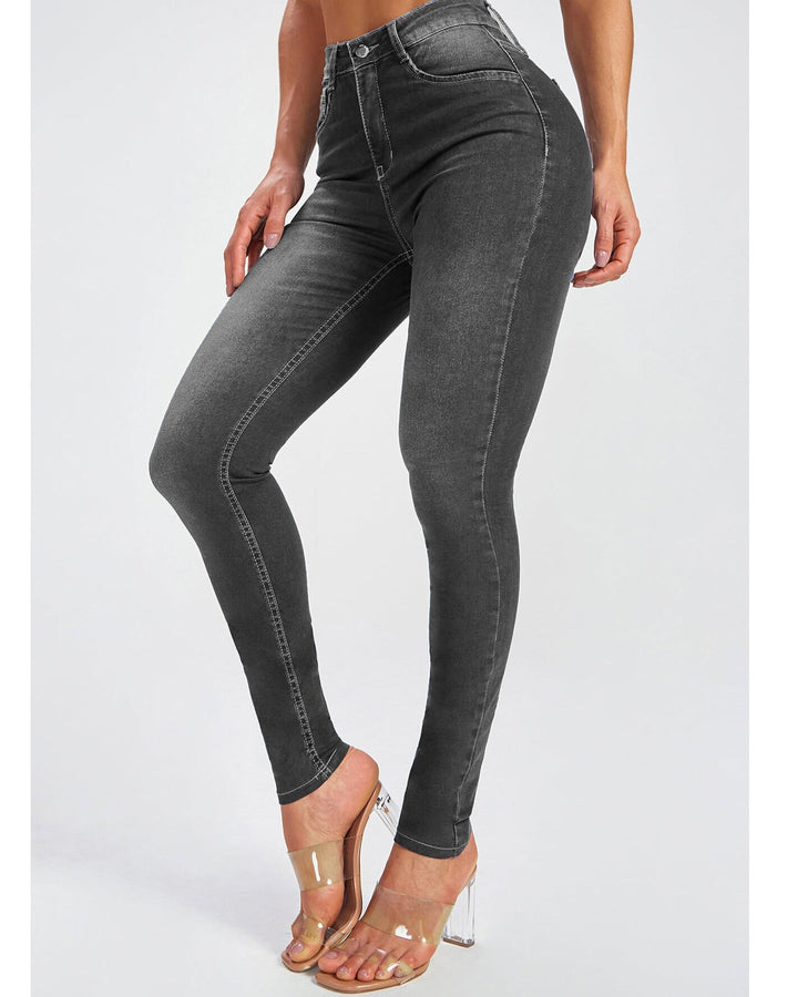 Elastische Damen Skinny Jeans High Waist Stretch mit Reißverschluss, bietet Komfort und Bewegungsfreiheit.