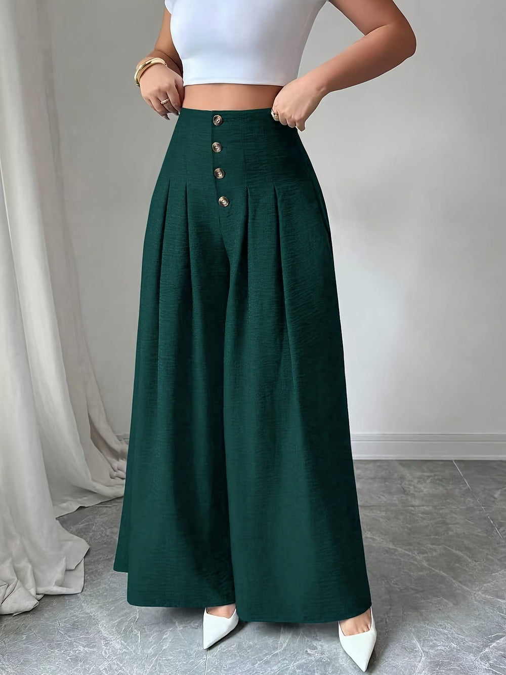 Schwarze High-Waist Weitbein Damenhose, klassisch & bürotauglich für Business.