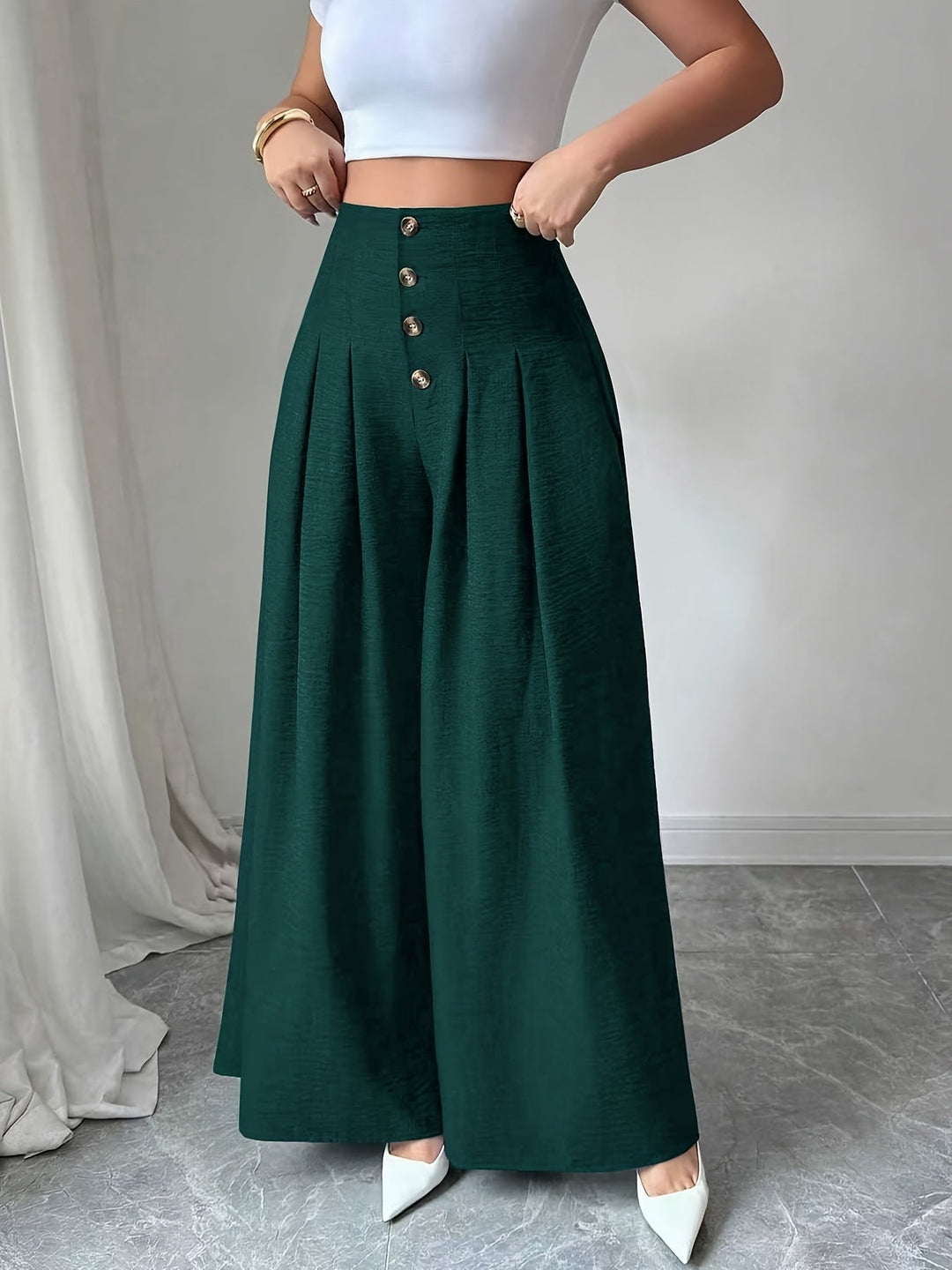 Schwarze High-Waist Weitbein Damenhose, klassisch & bürotauglich für Business.