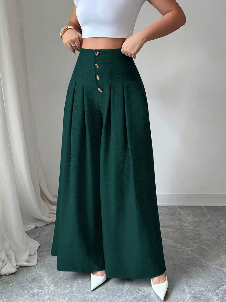 Schwarze High-Waist Weitbein Damenhose, klassisch & bürotauglich für Business.