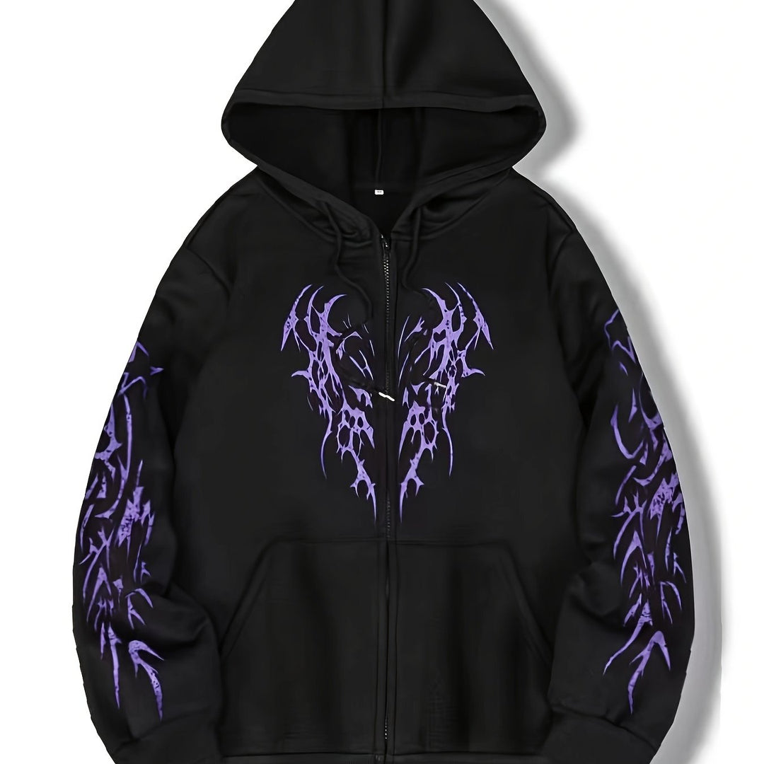 Auffälliger Tribal-Flügel-Print auf Herren Reißverschluss-Hoodie, stylischer Kapuzenpullover für Männer.