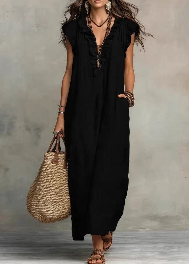 Leichtes, luftiges Damen A-Linien-Sommerkleid mit praktischen Seitentaschen für heiße Tage.