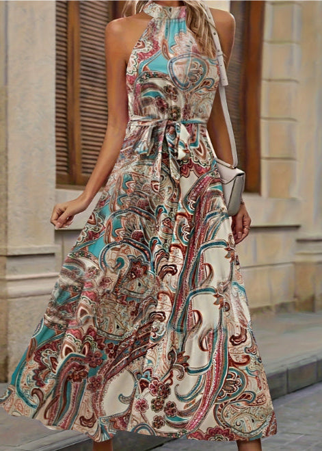 Bequemes Damen Freizeitkleid, Maxilänge, mit floralem Muster und eleganten Ärmeln, perfekt für Strand & Frühling.