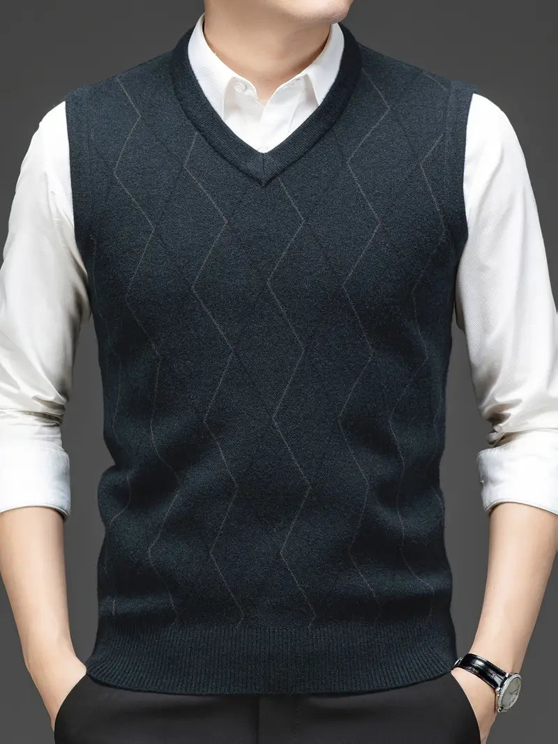 Eleganter Herren Slim Fit Strick-Bodywarmer mit V-Ausschnitt in Marineblau für Business & Freizeit.