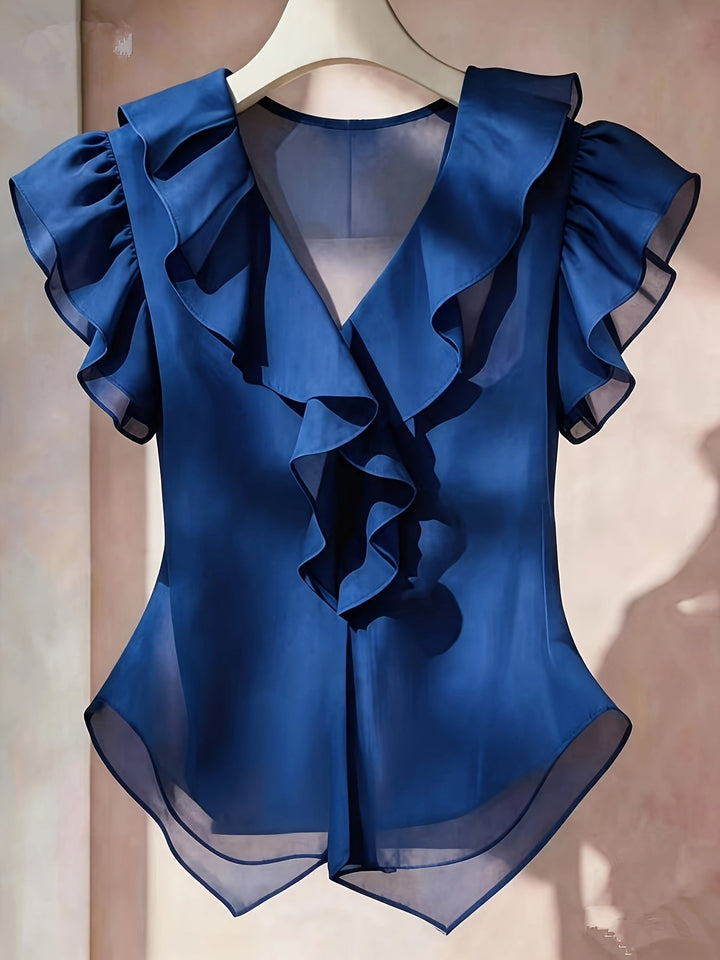 Elegante Rüschenbluse mit Volantärmeln. Ideal für festliche Anlässe & Abendmode.
