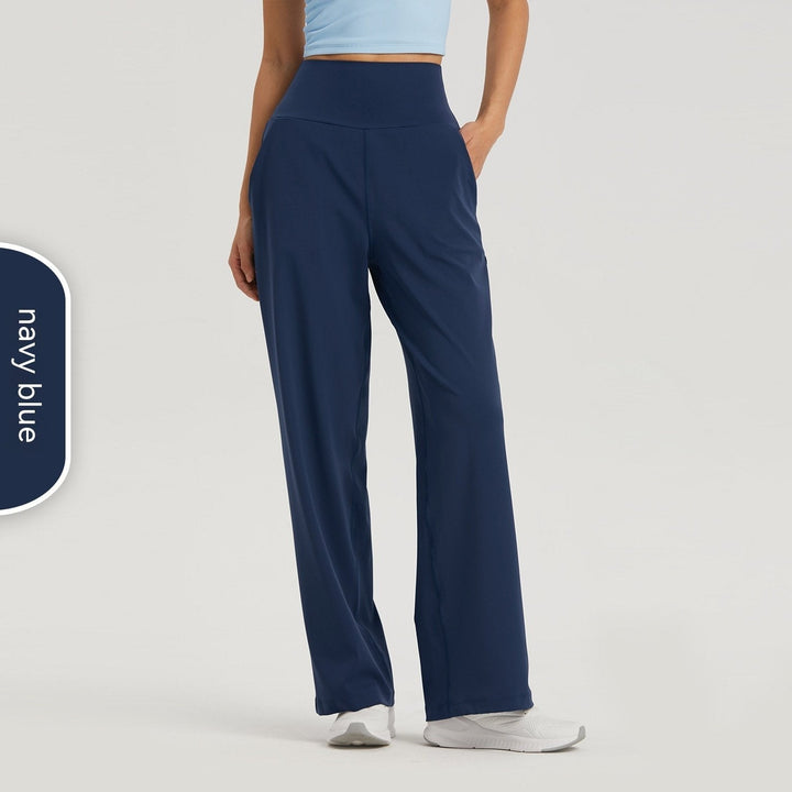 Figurschmeichelnde Damen Yogahose mit hohem Bund und weitem Bein. Komfortable und sportlich-elegante Damenhose.
