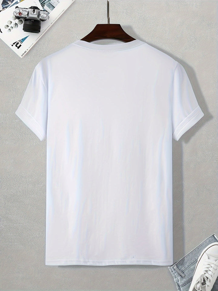 Bequemes Herren T-Shirt weiß, Vintage-Print. Ideal für Freizeitmode, Alltag & lässige Sommermode. Rundhals.