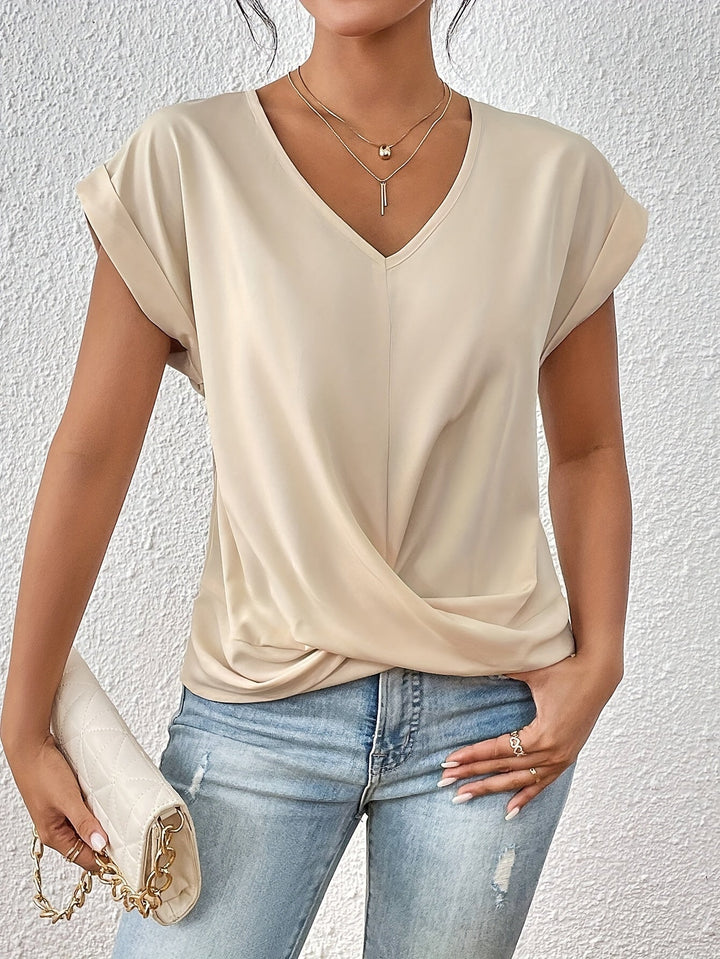 Klassisches Damen V-Ausschnitt T-Shirt, kurzärmlig, ein vielseitiges Basic für jede Garderobe.