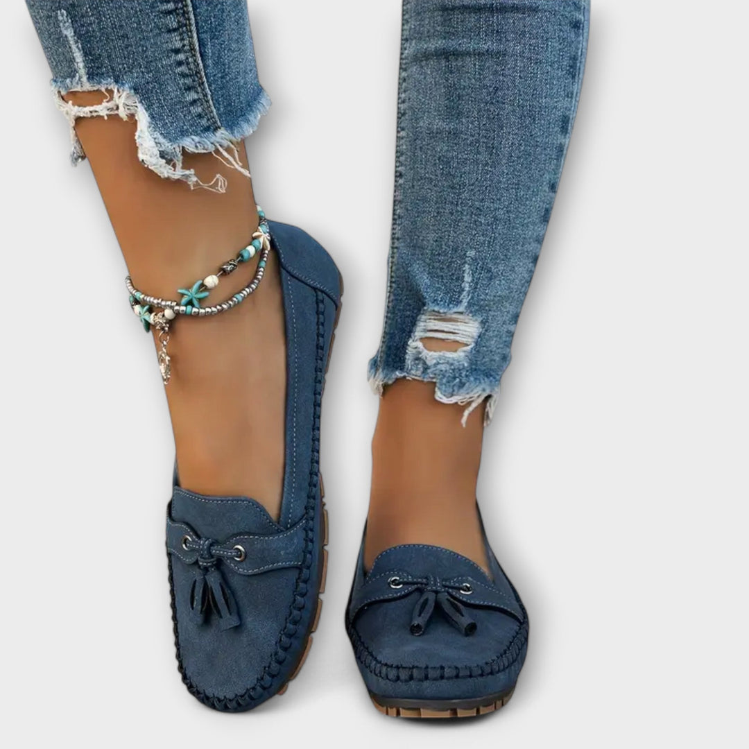 Damen Orthopädische Loafer in Blau, komfortable Slip-on Schuhe für den Alltag.