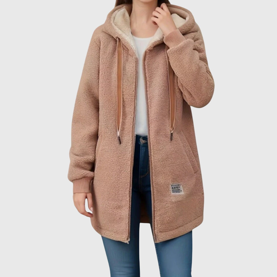 Modische pinke Damen Winterjacke mit Reißverschluss & Kapuze. Warme Winterbekleidung für Damen.