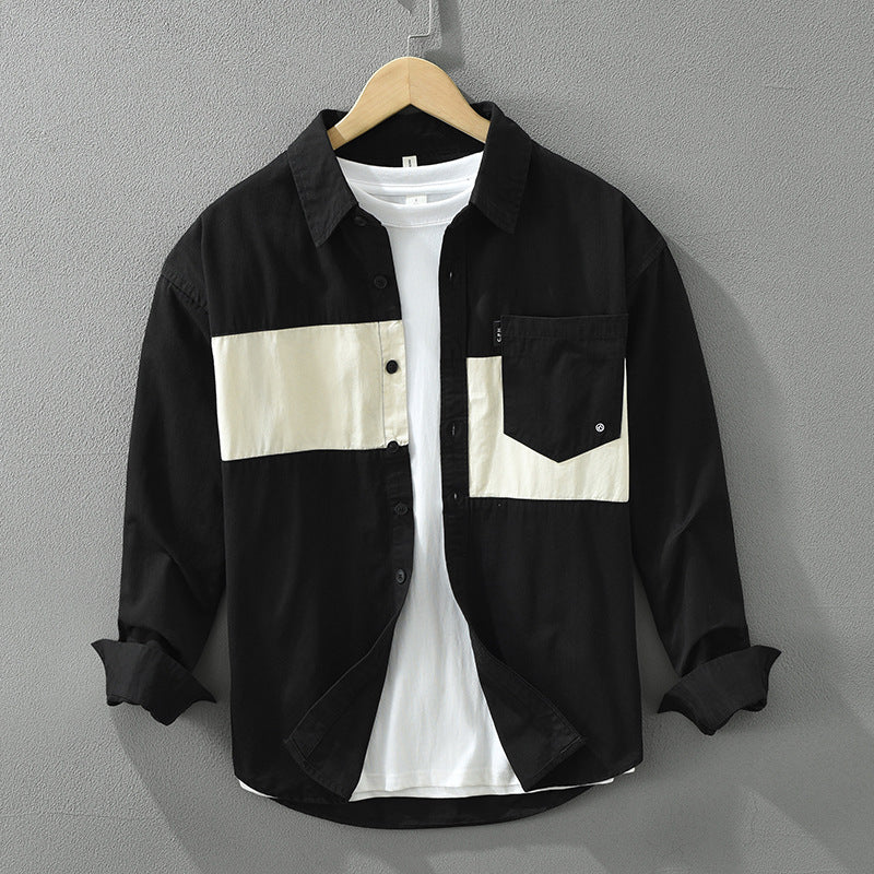 Herren Langarm Cargo-Hemd in Loose Fit mit stylischem Patchwork-Design für Freizeit und Alltag.