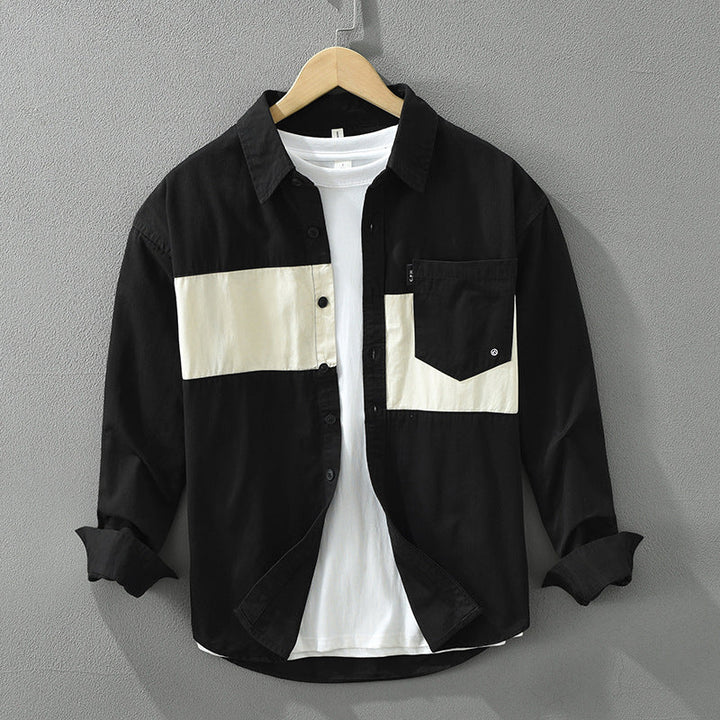 Herren Langarm Cargo-Hemd in Loose Fit mit stylischem Patchwork-Design für Freizeit und Alltag.