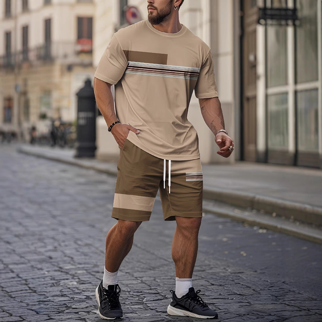 Weißes Herren Sommer Kurzarm-Shorts-Set mit coolem Cartoon-Print. Atmungsaktiver Zweiteiler für Freizeit und Sport.