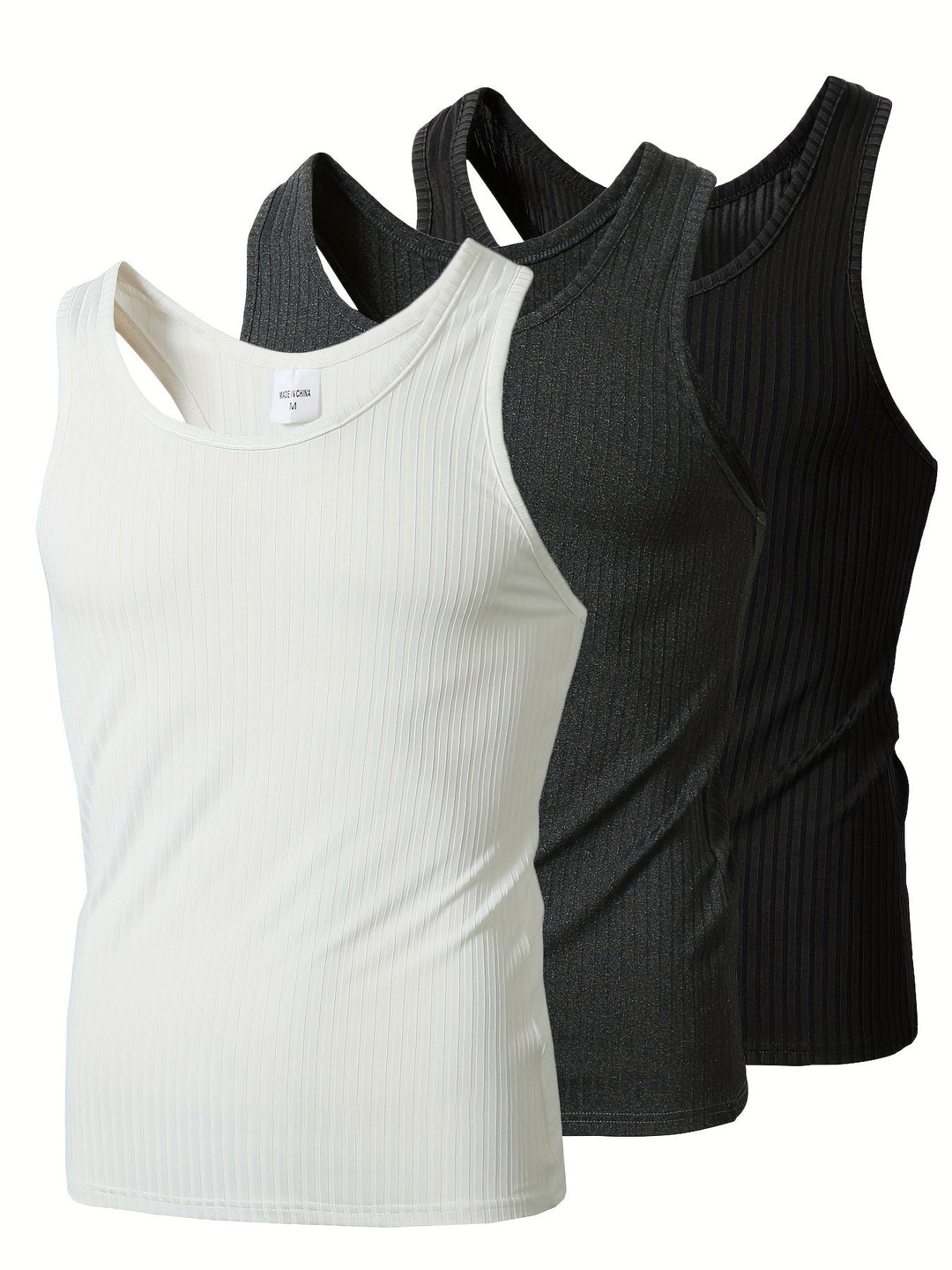 Weißes Herren Ripp Tanktop, 3er Pack. Ärmelloses Basic Shirt für Alltag, Training & Sommer.