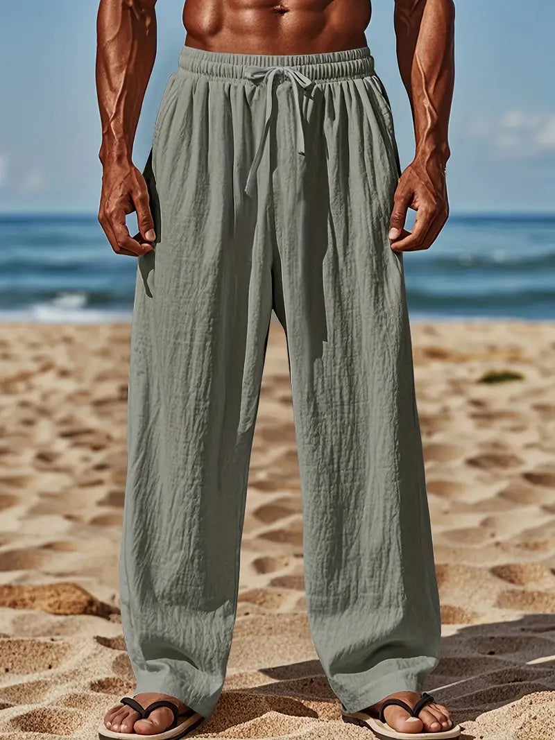 Beige elegante Herrenhose, atmungsaktiv. Perfekte leichte Sommerhose für warme Tage & Freizeit.