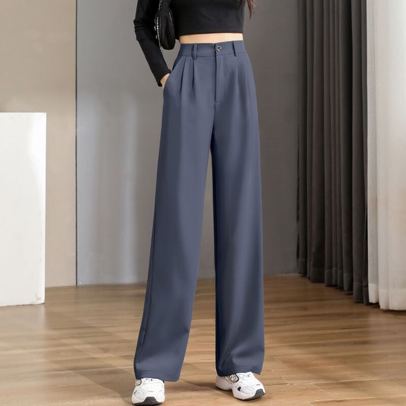 Elegante khakifarbene Damenhose mit hohem Bund & geradem Bein. Ideal für Business & Freizeit.