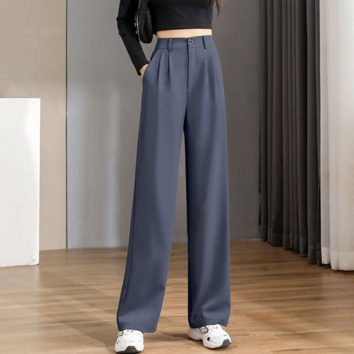 Elegante khakifarbene Damenhose mit hohem Bund & geradem Bein. Ideal für Business & Freizeit.