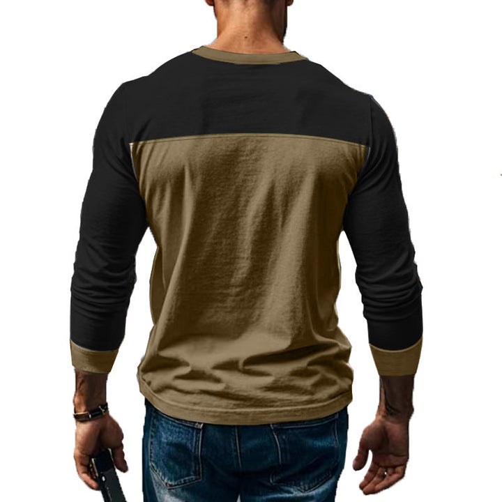 Hochwertiges Herren Langarm Henley Oberteil im Color-Block Look, perfekt für Herren, die Stil und Komfort schätzen.