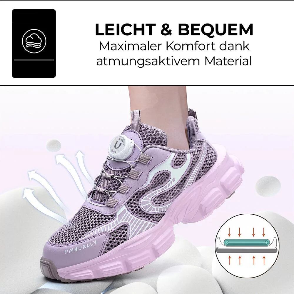 Violette Damen Schutzschuhe mit Stahlkappe, robust, atmungsaktiv und stylisch.