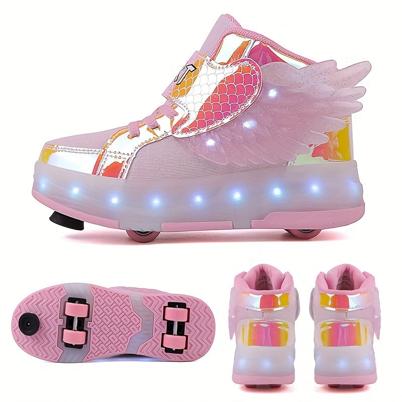 Trendige Leuchtschuhe für Kinder mit integrierten Rollen und einzigartigen Flügeln, strapazierfähige Outdoor-Schuhe.